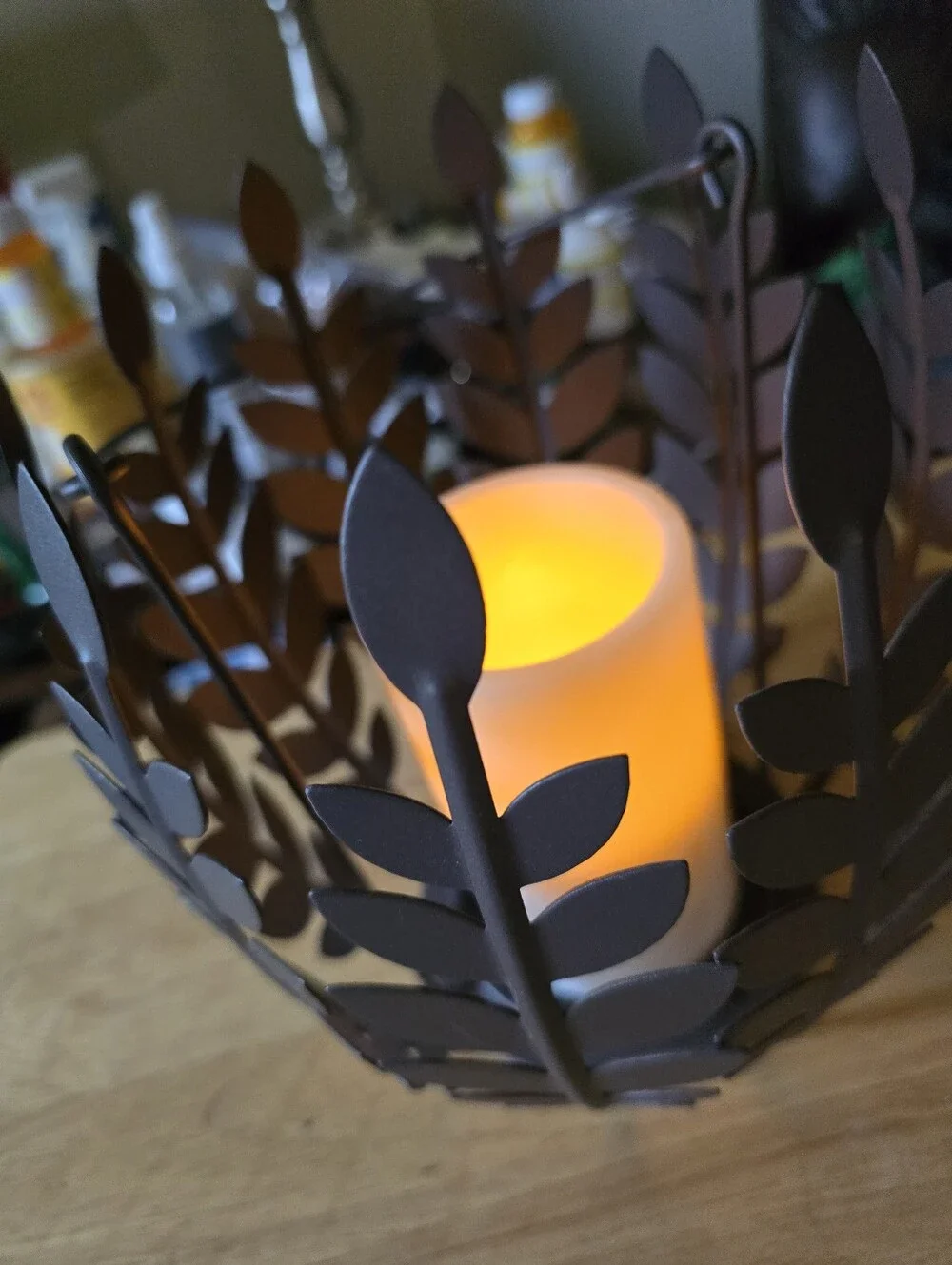Brown Leaf Metal Candle Lantern - Decorative Home Accent